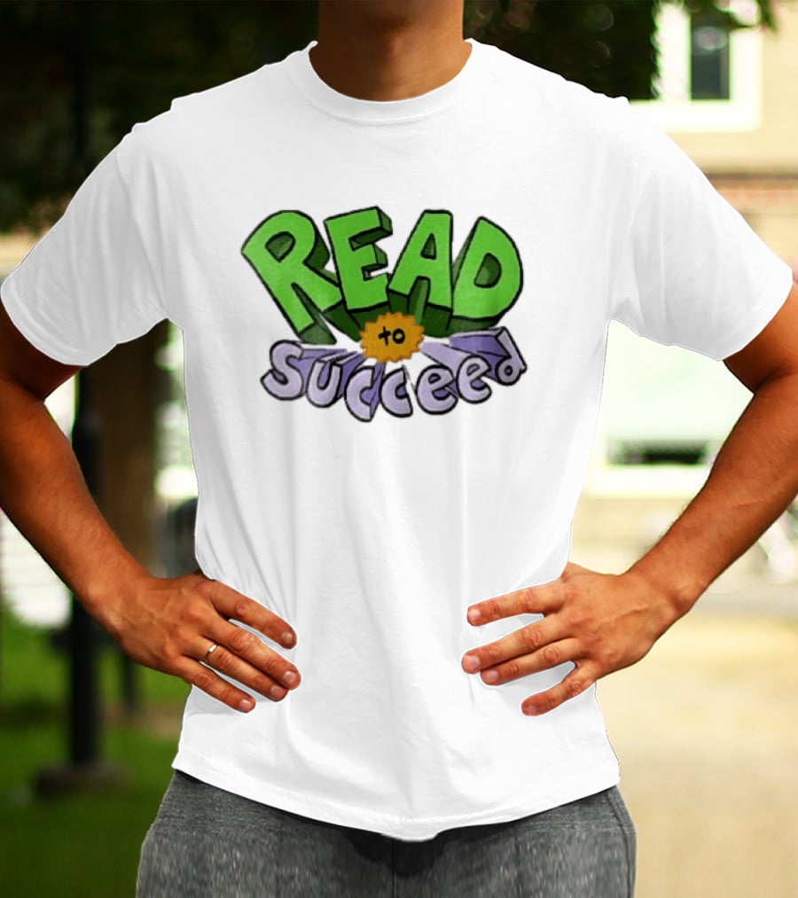 Read To Succeed Green Purple 3D Block Orange Burst Cartoon T-Shirt