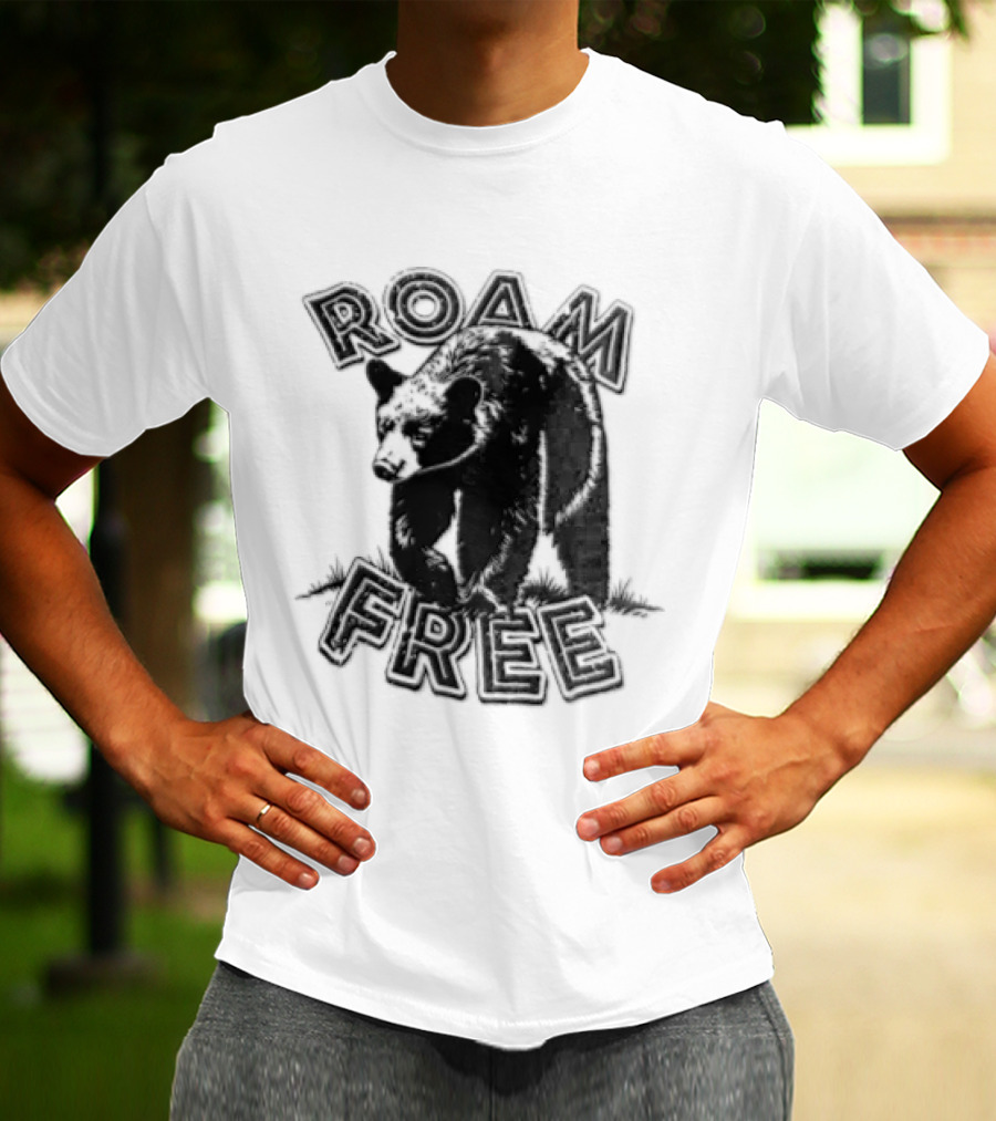 Roam Free Black Bear Distressed Walking Grass T-Shirt