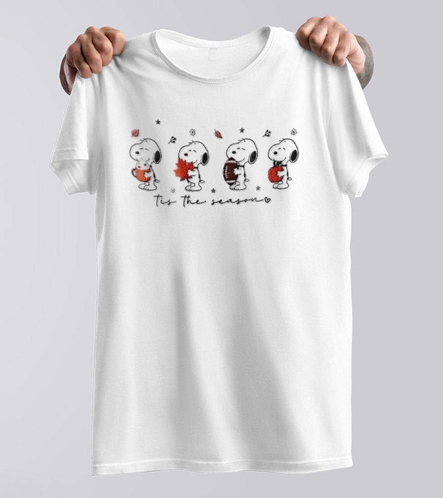 Tis The Season Snoopy Holding Pumpkin Leaf Football Autumn Leaves T-Shirt