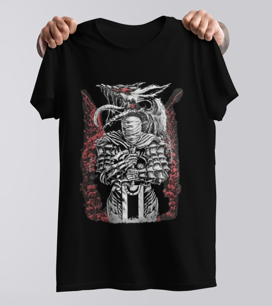 Bandaged Knight Sword Dragon Red Grunge T-Shirt