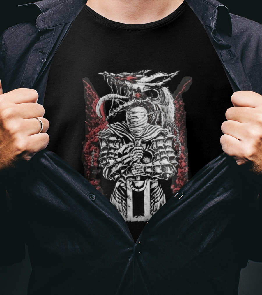 Bandaged Knight Sword Dragon Red Grunge T-Shirt