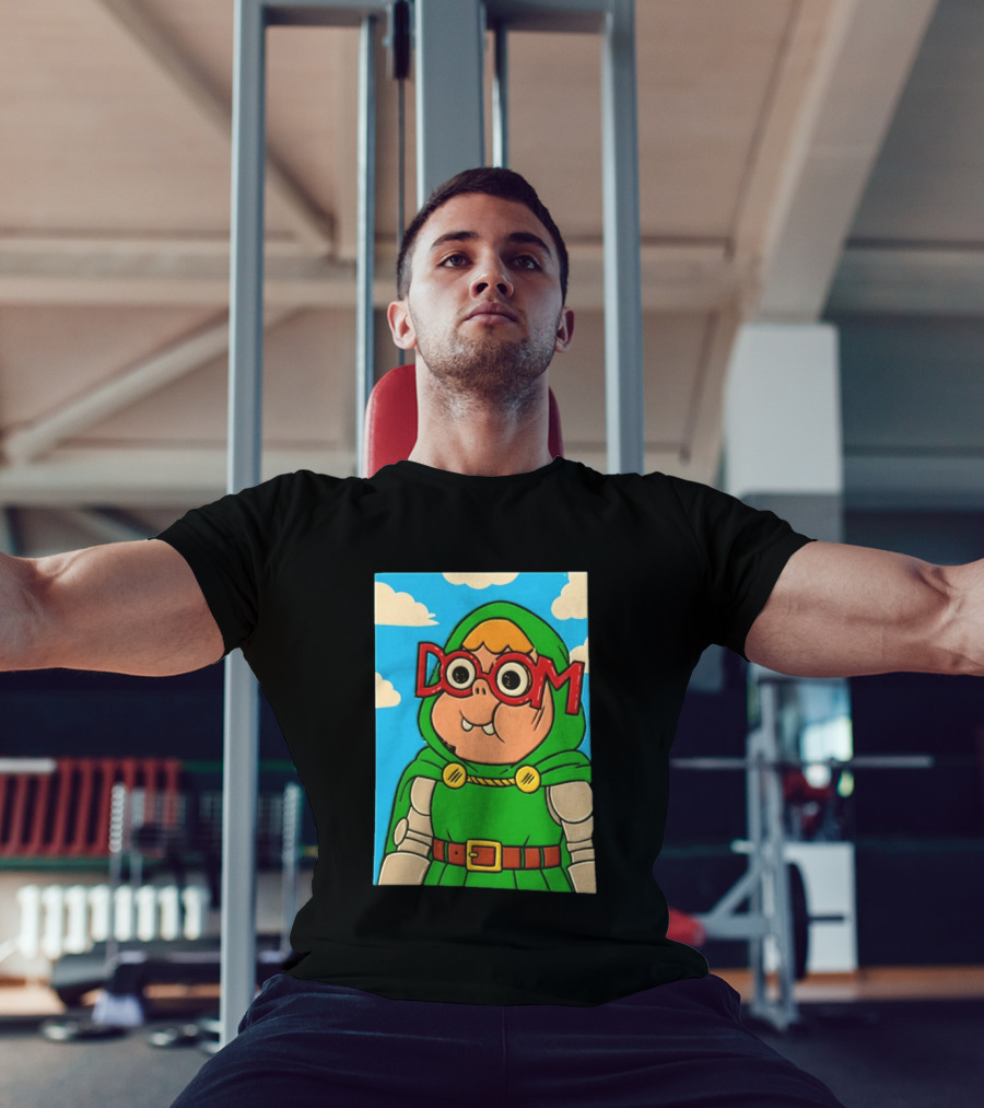 Clarence Doctor Doom Cartoon Crossover DOOM Glasses Green Hood Clouds T-Shirt