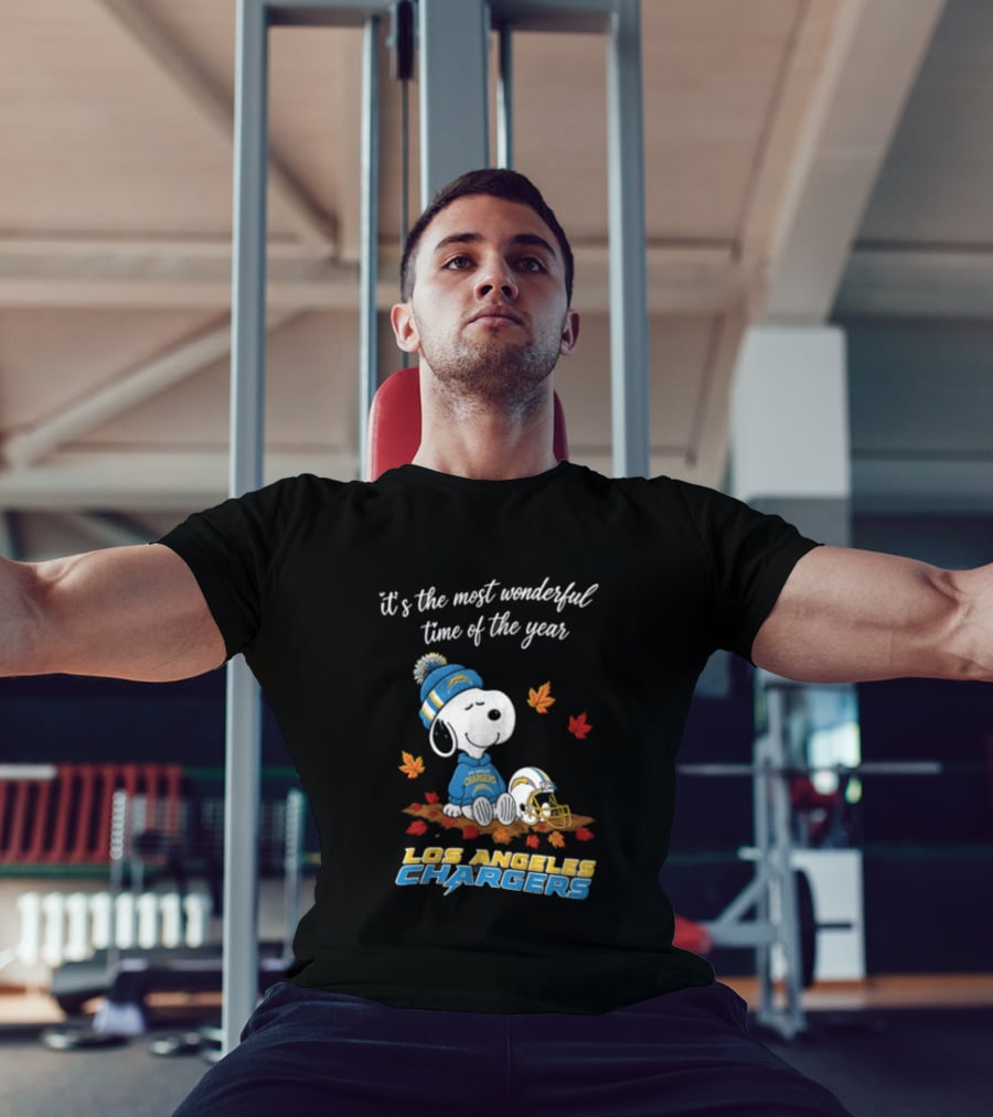It's The Most Wonderful Time Of The Year Snoopy Los Angeles Chargers Beanie Autumn Leaves Football Helmet T-Shirt