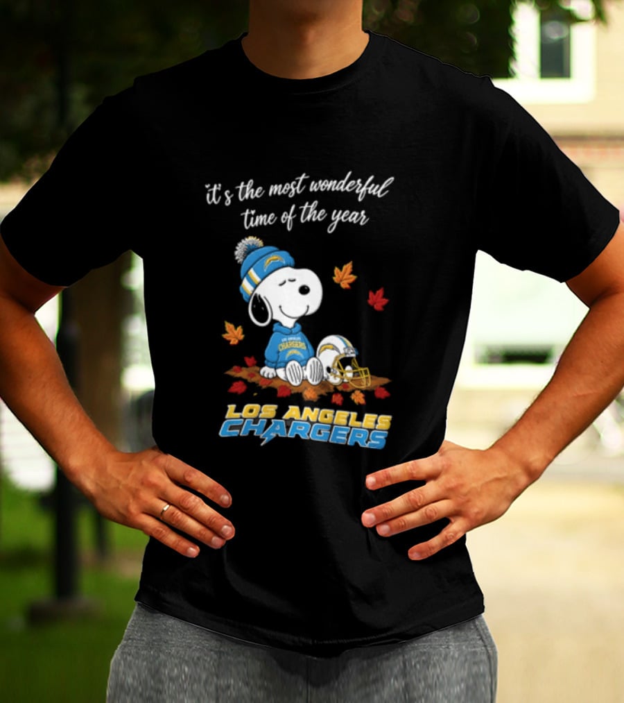 It's The Most Wonderful Time Of The Year Snoopy Los Angeles Chargers Beanie Autumn Leaves Football Helmet T-Shirt