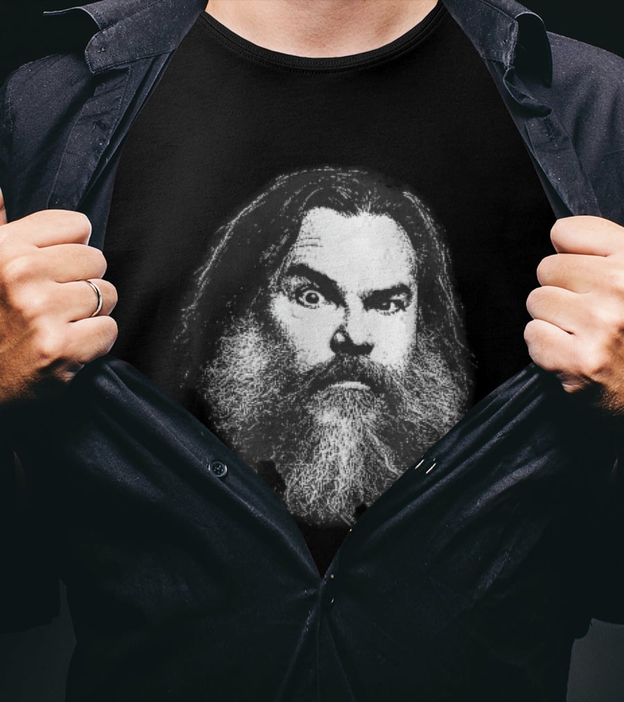 Jack Black High Contrast Monochromatic Stencil Beard Wide Eye Expression T-Shirt