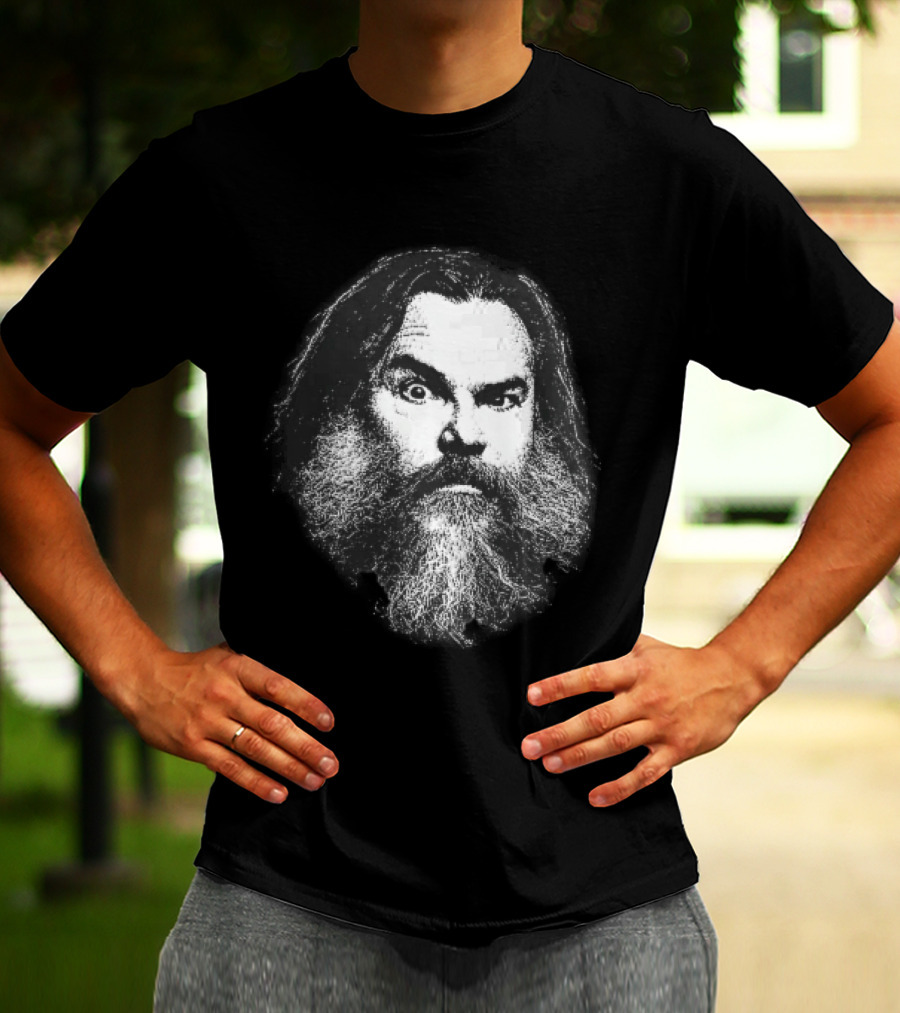 Jack Black High Contrast Monochromatic Stencil Beard Wide Eye Expression T-Shirt