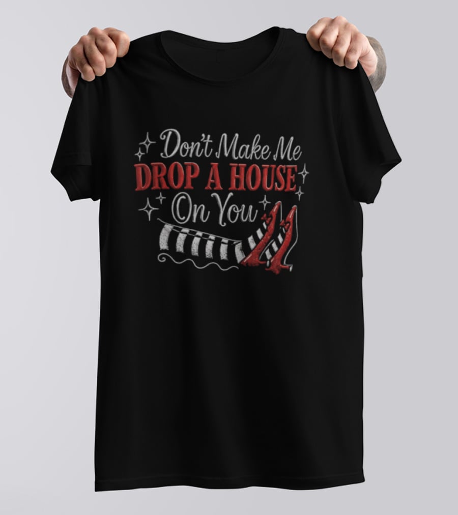 Don't Make Me Drop A House On You Wicked Witch Ruby Slippers Striped Stockings T-Shirt