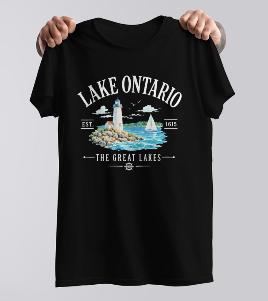 Lake Ontario Est 1615 Lighthouse Great Lakes Sailboat Scene T-Shirt