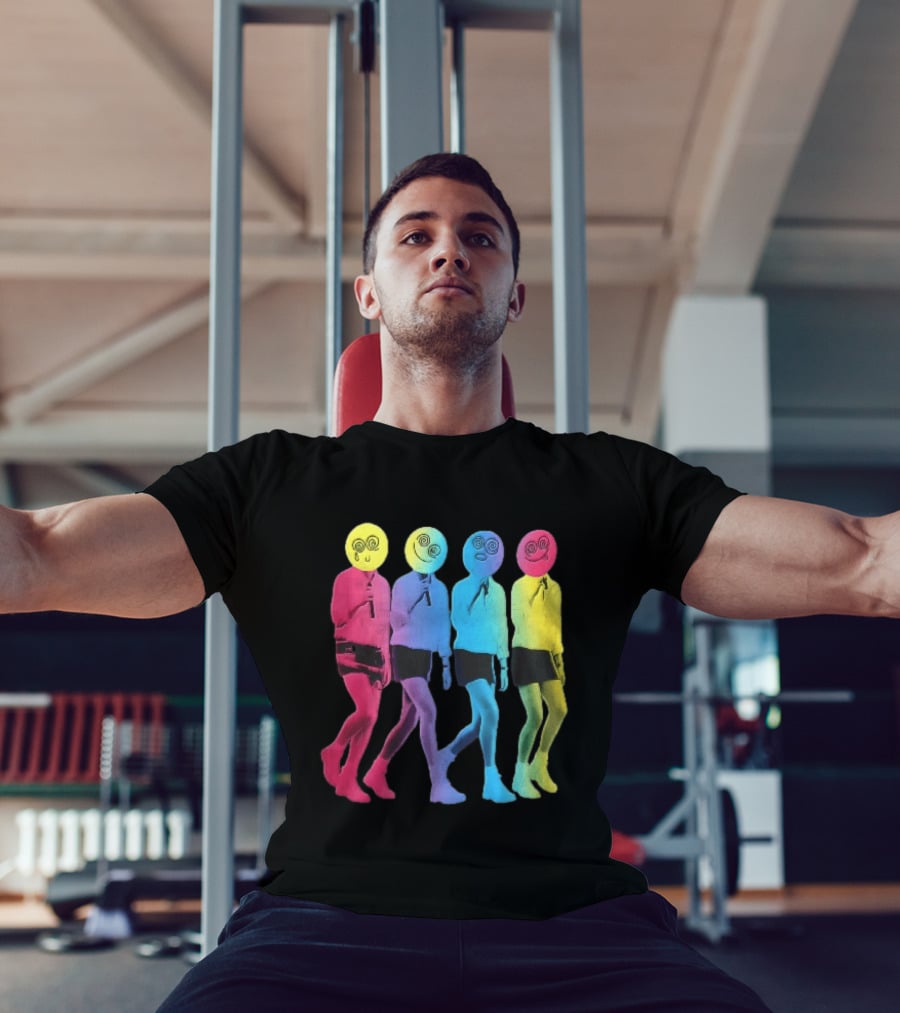 Four Neon Spiral Smileys Singing Colorful Figures T-Shirt