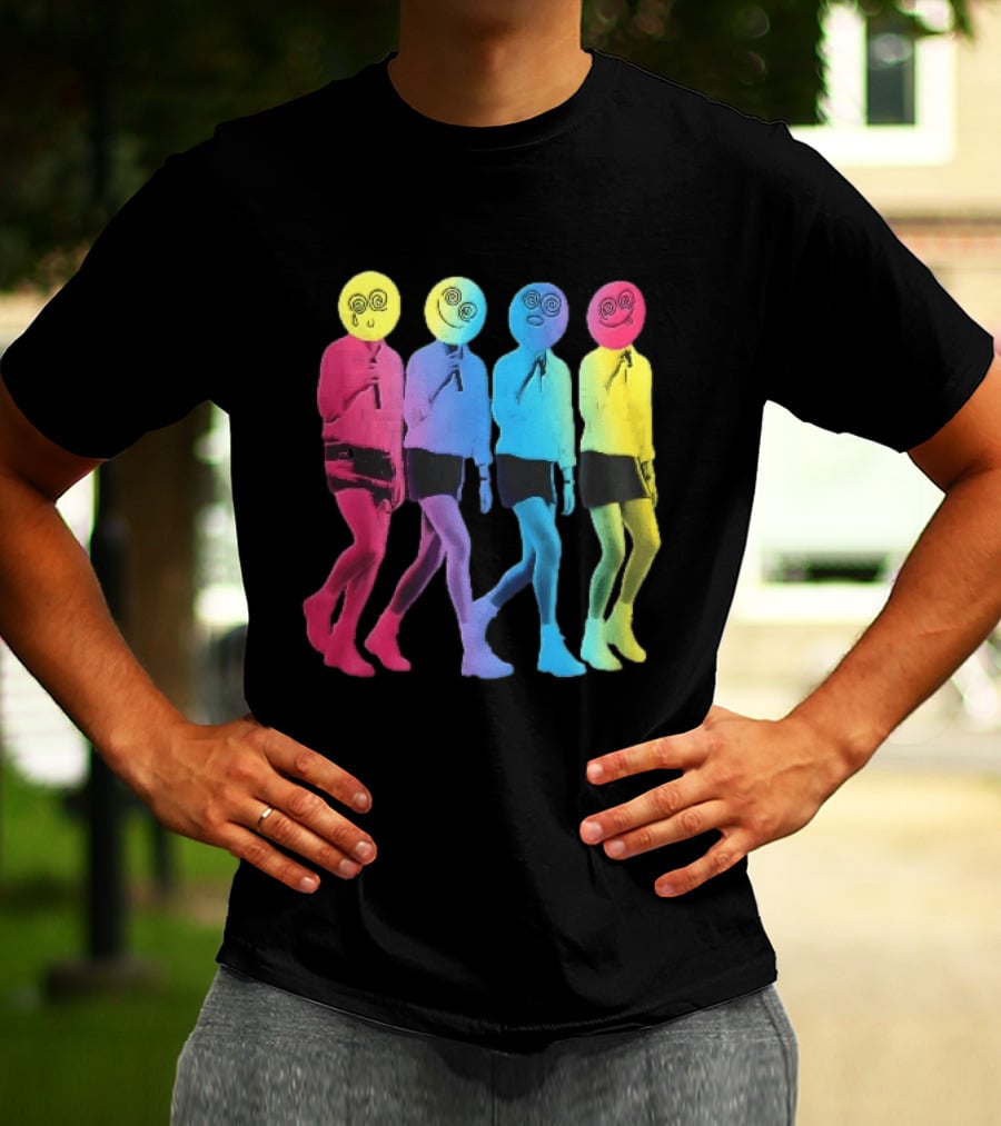 Four Neon Spiral Smileys Singing Colorful Figures T-Shirt