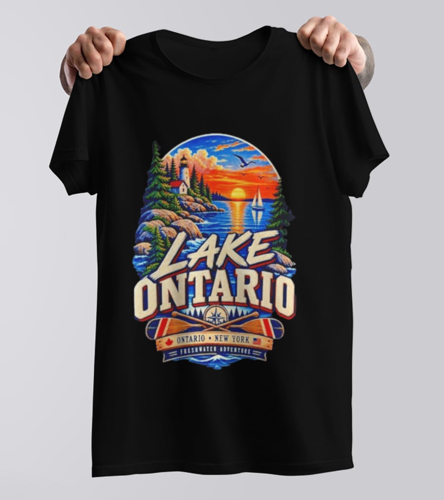 Lake Ontario New York Freshwater Adventure Sunset Sailboat Scene T-Shirt