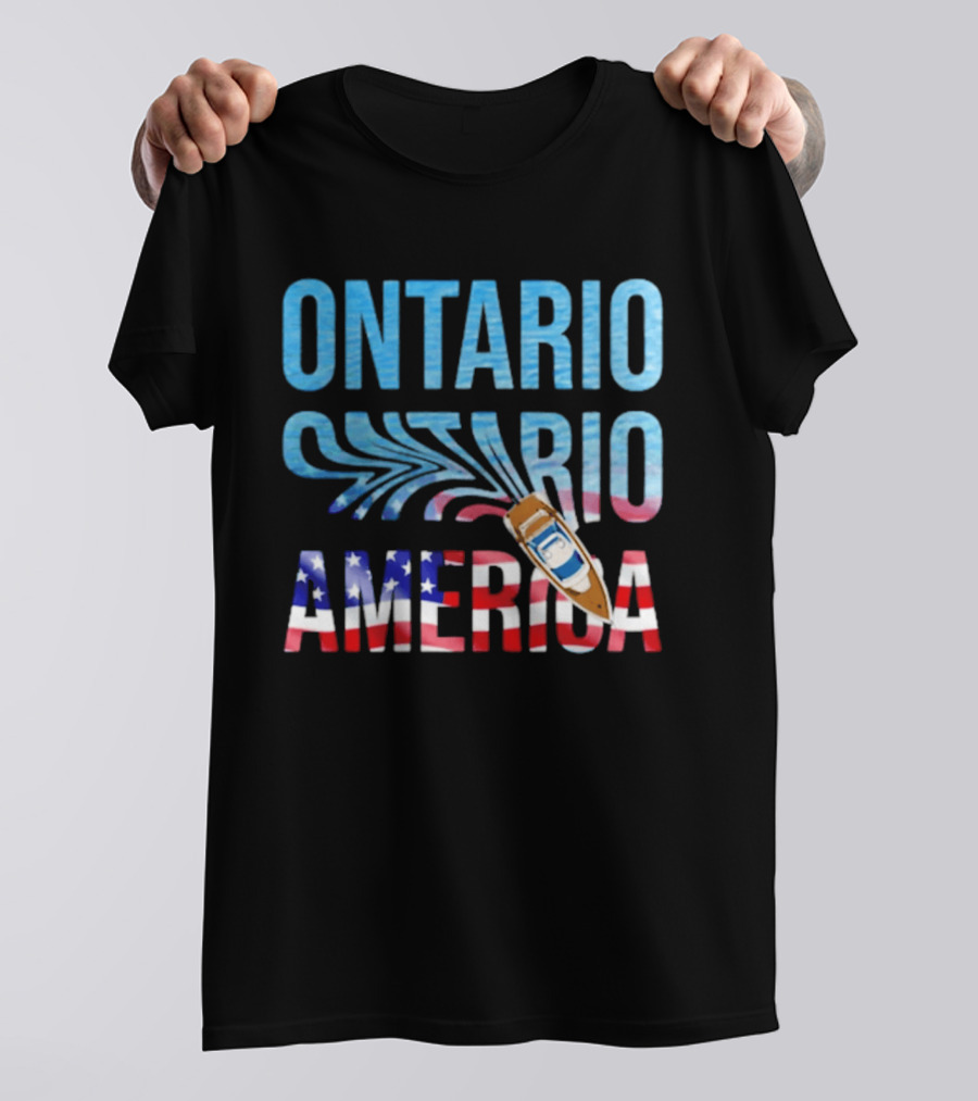Lake Ontario To America Boat Journey With American Flag T-Shirt