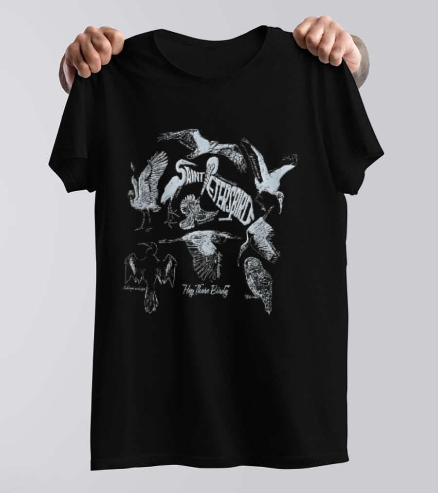 Saint Petersbird Hey There Birdy Flying Birds Scientific Names Woodcut Line T-Shirt