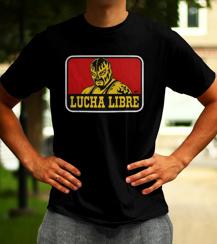 Lucha Libre Masked Wrestler Flames Tattoo Art Mexican Culture T-Shirt
