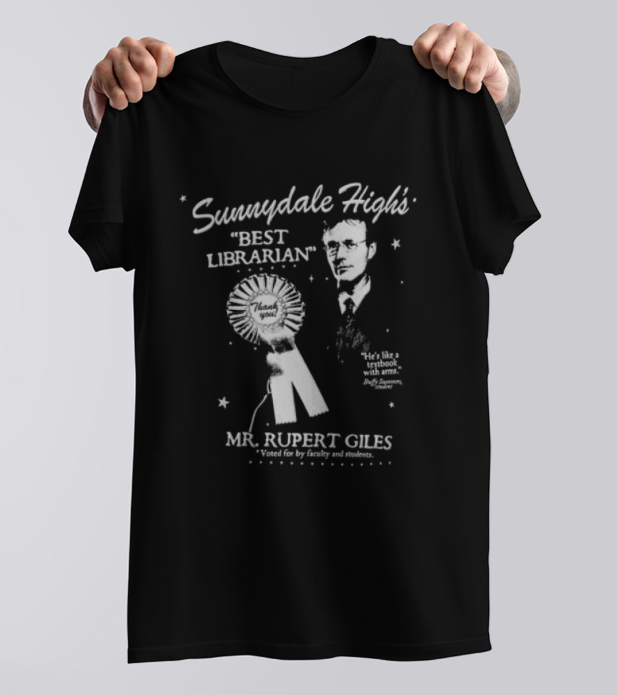 Sunnydale Highs Best Librarian Mr Rupert Giles Anthony Head Ribbon Award Stars Halftone T-Shirt
