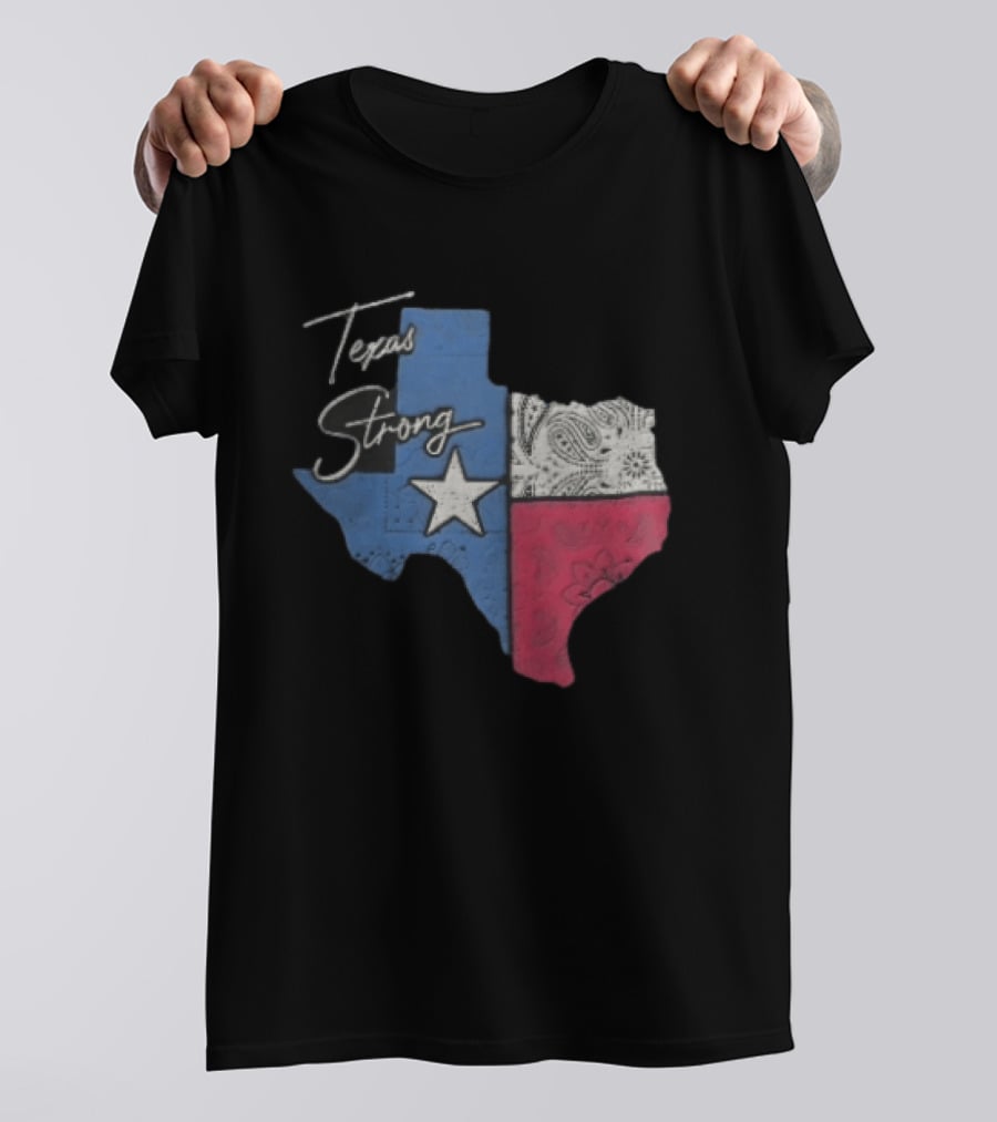 Texas Strong Lone Star Map Paisley Bandana Distressed T-Shirt