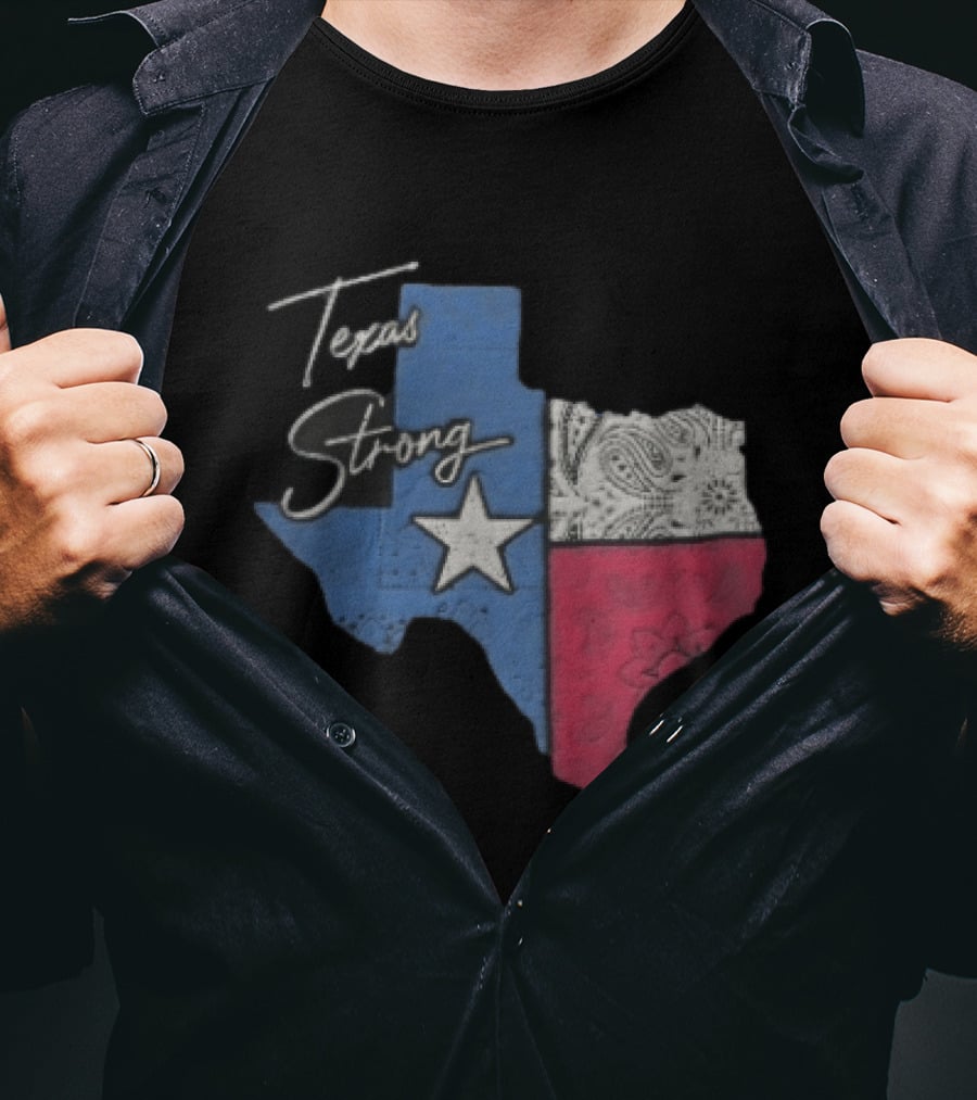 Texas Strong Lone Star Map Paisley Bandana Distressed T-Shirt