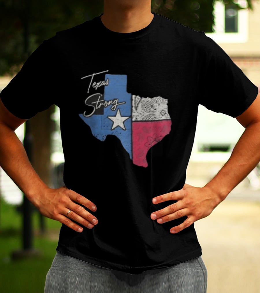 Texas Strong Lone Star Map Paisley Bandana Distressed T-Shirt
