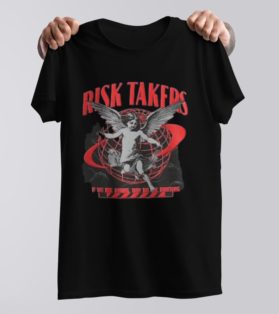 Risk Takers Winged Cherub If You Risk Nothing Then You Risk Everything Red Grid Globe T-Shirt