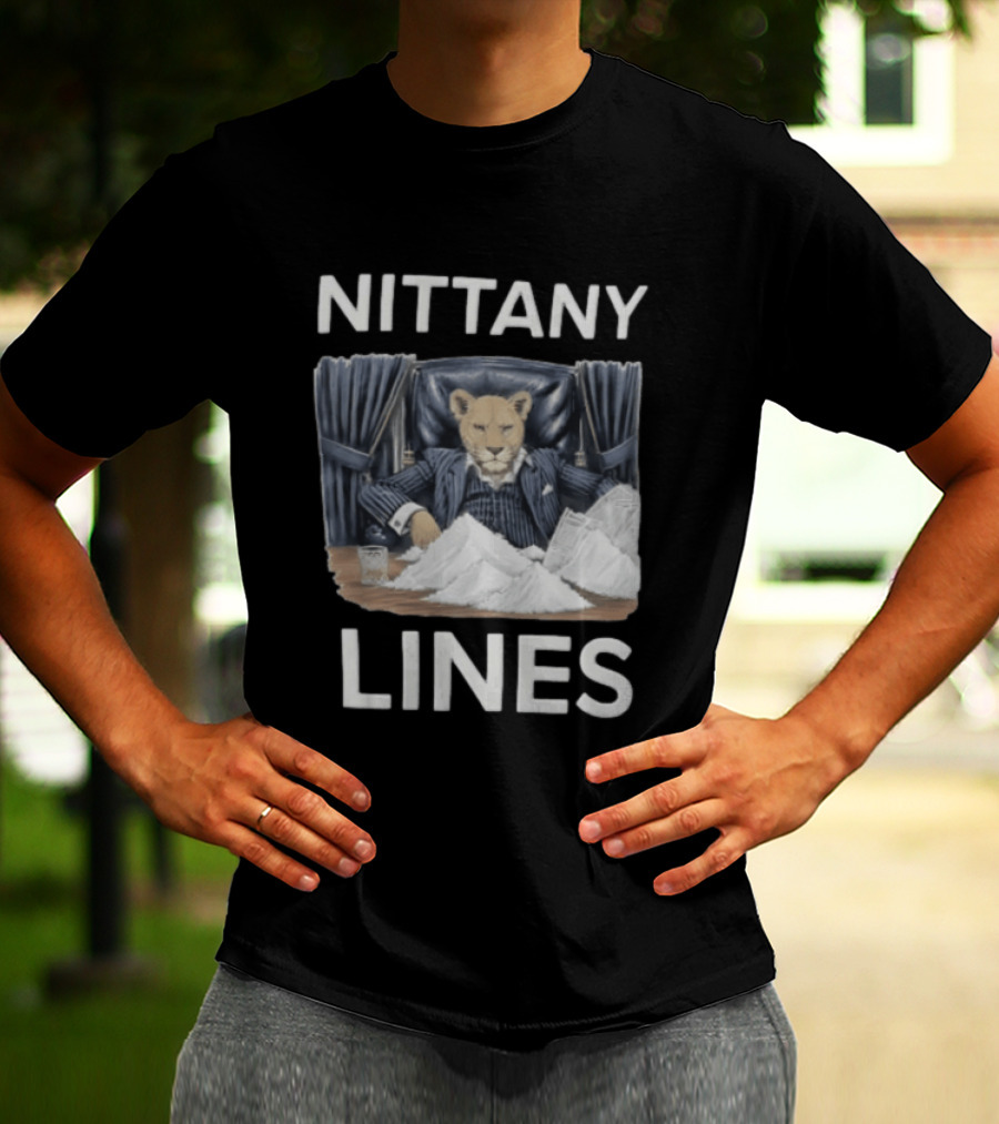 Nittany Lines Lion Tony Montana Pinstripe Suit Powder Pile T-Shirt