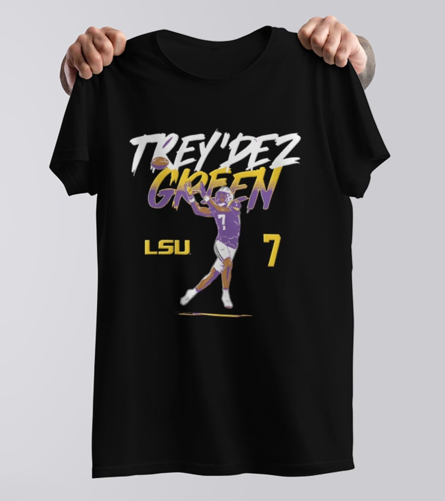 Trey'Dez Green No 7 LSU Tigers Football Catching Action T-Shirt