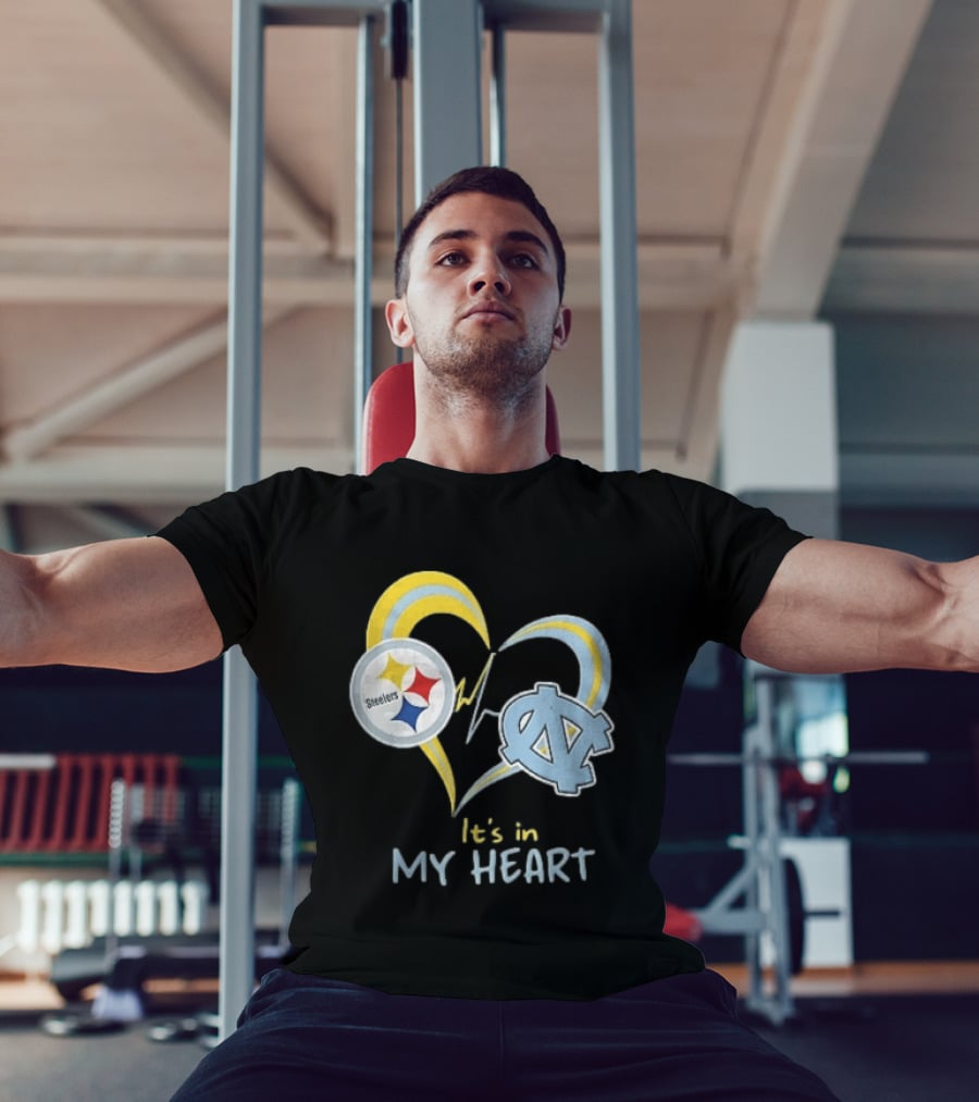 Pittsburgh Steelers North Carolina Tar Heels It's In My Heart EKG Heartbeat T-Shirt