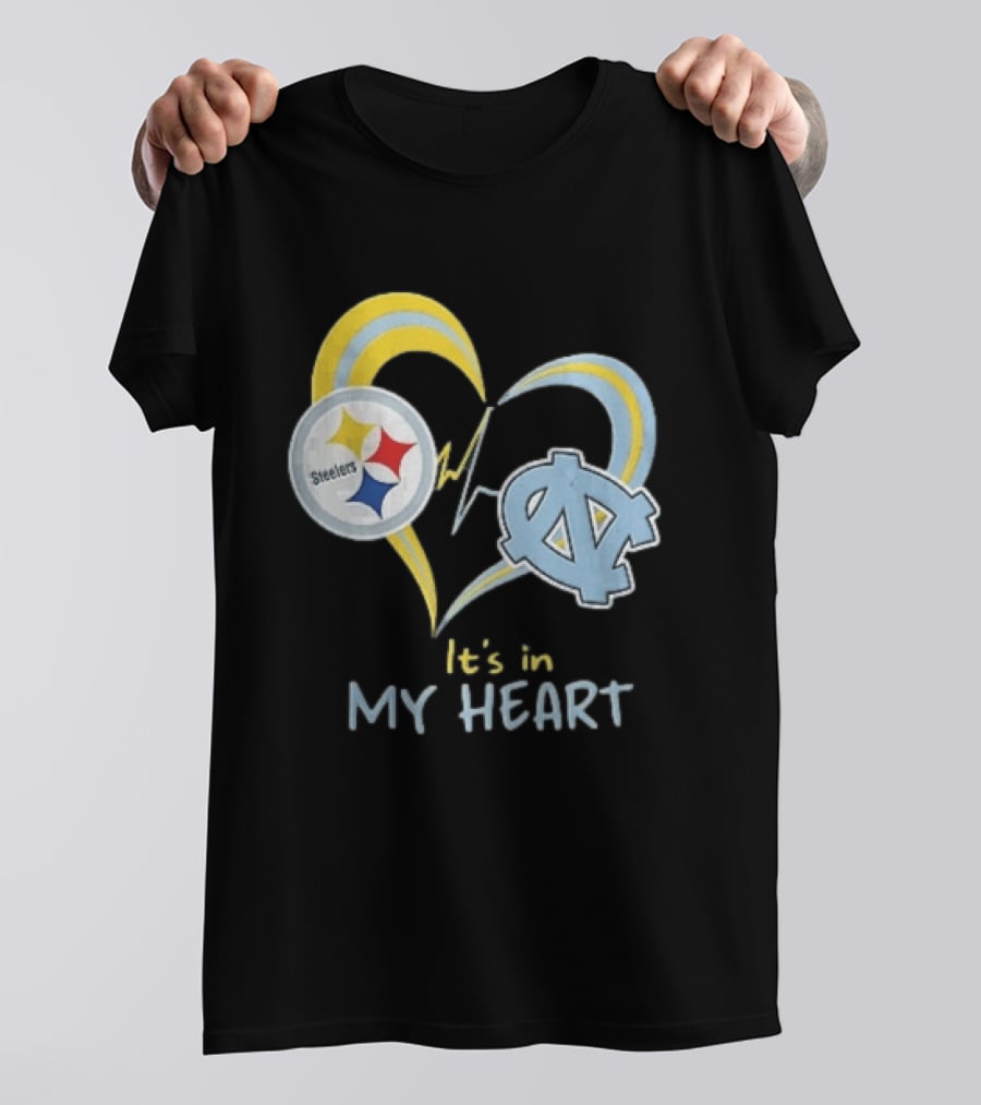 Pittsburgh Steelers North Carolina Tar Heels It's In My Heart EKG Heartbeat T-Shirt