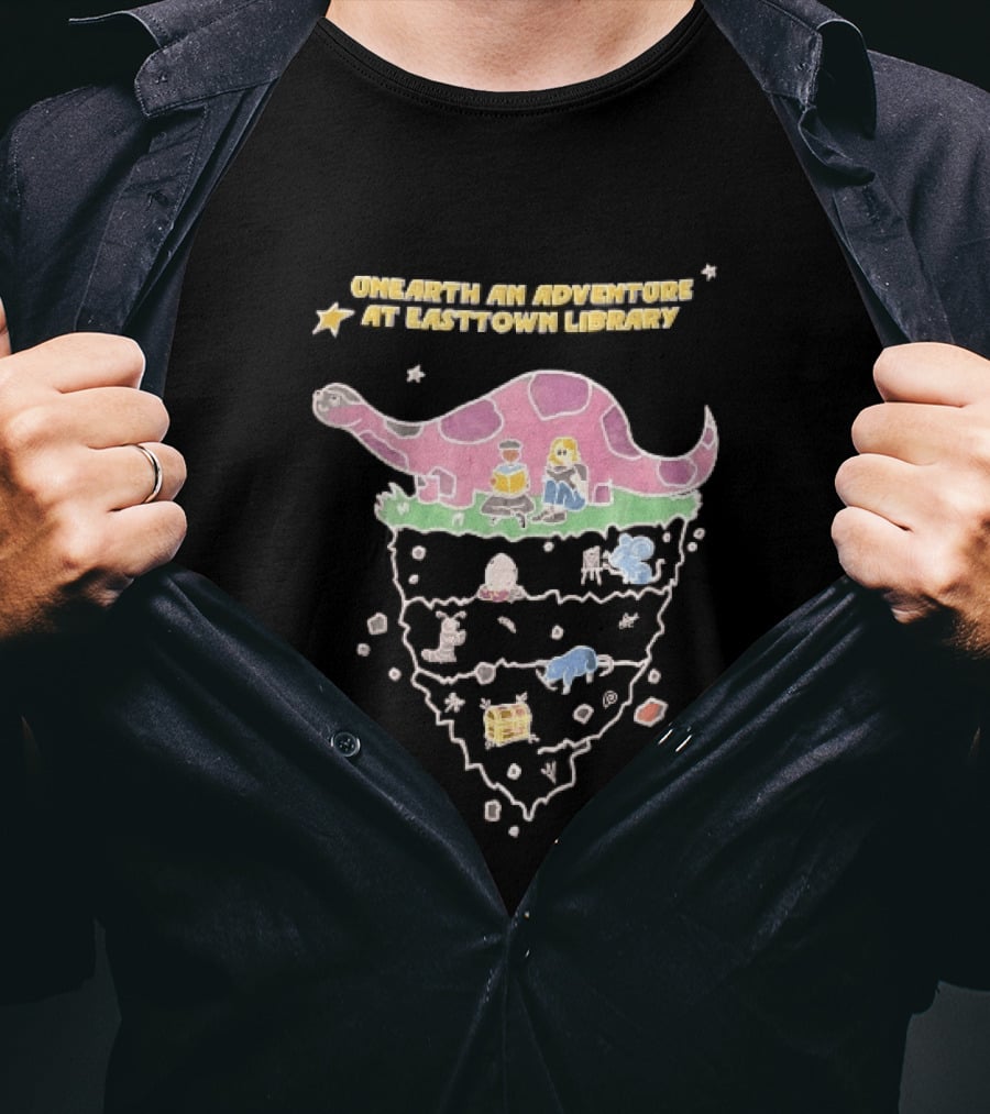 Unearth An Adventure At Easttown Library Pink Dinosaur Journey T-Shirt