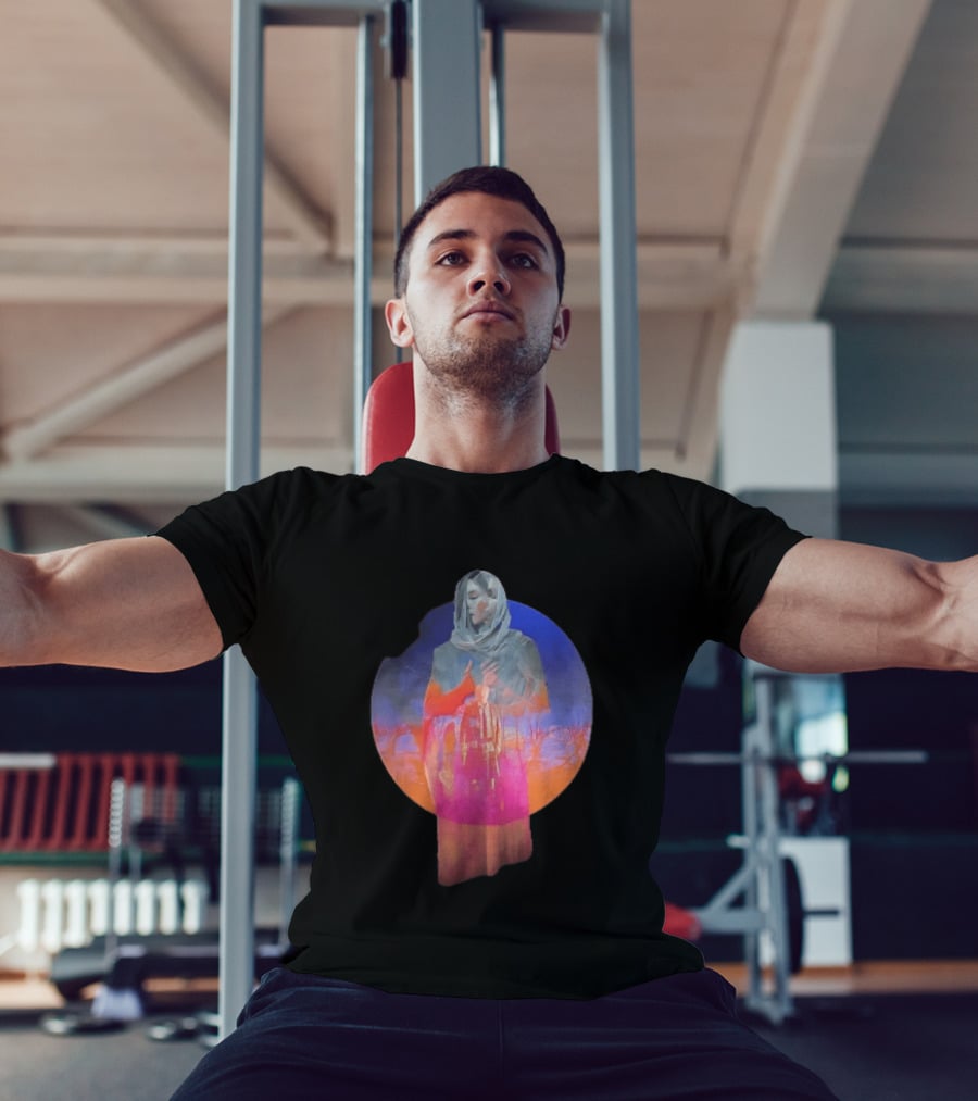 Veiled Hooded Cloak Double Exposure Bare Trees Glowing Sunset Globe T-Shirt