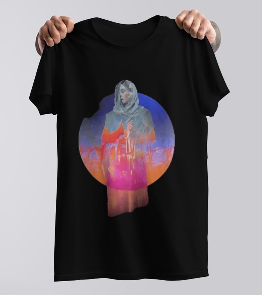 Veiled Hooded Cloak Double Exposure Bare Trees Glowing Sunset Globe T-Shirt
