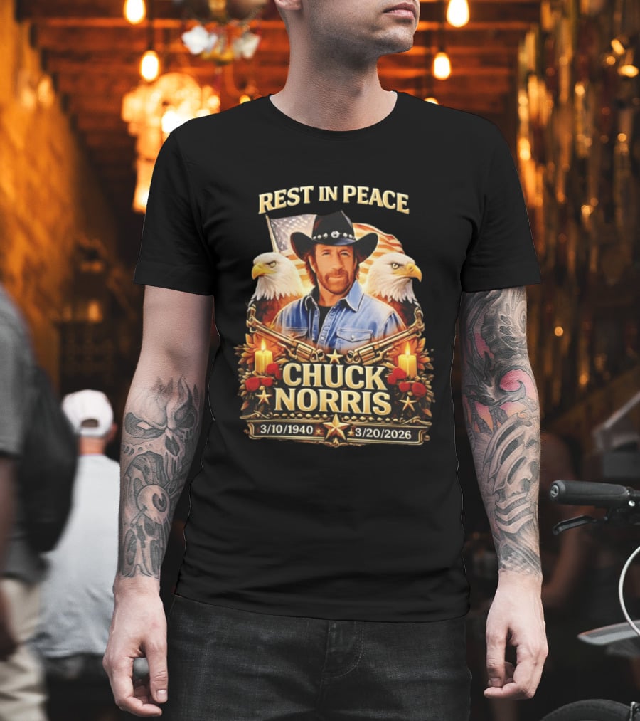 Rest In Peace Chuck Norris 1940 2026 American Pride Eagles And Cowboy Hat Memorial T-Shirt