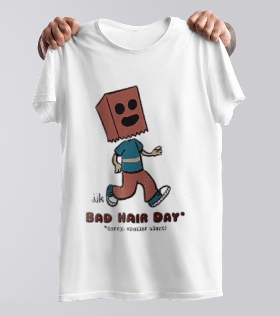 Sorry Spoiler Alert Jjk Bad Hair Day Cartoon Figure Paper Bag Head Walking T-Shirt