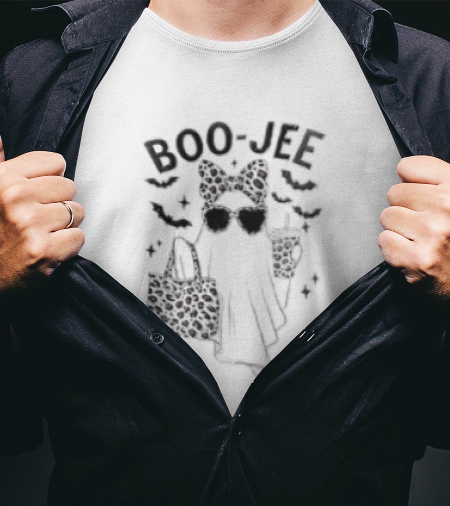 Boo Jee Halloween Ghost Leopard Bow Bag And Glasses T-Shirt