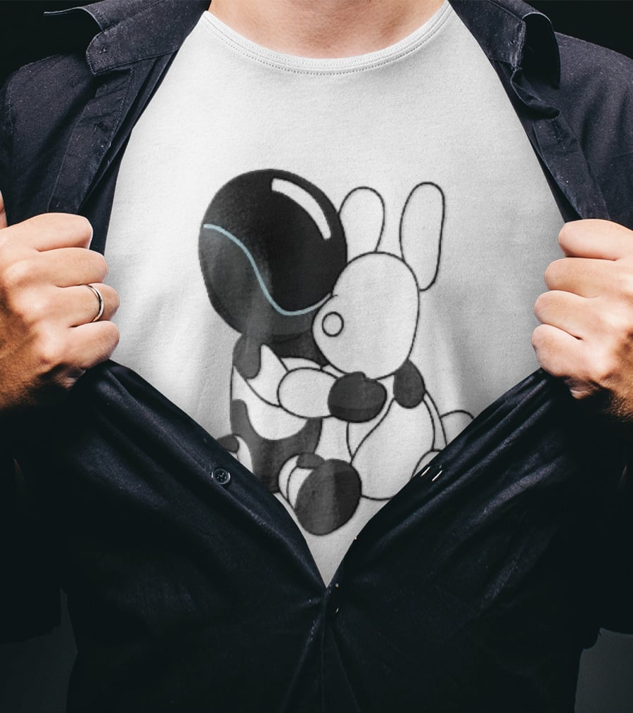 Cartoon Robot Embracing White Bunny Plush Toy T-Shirt