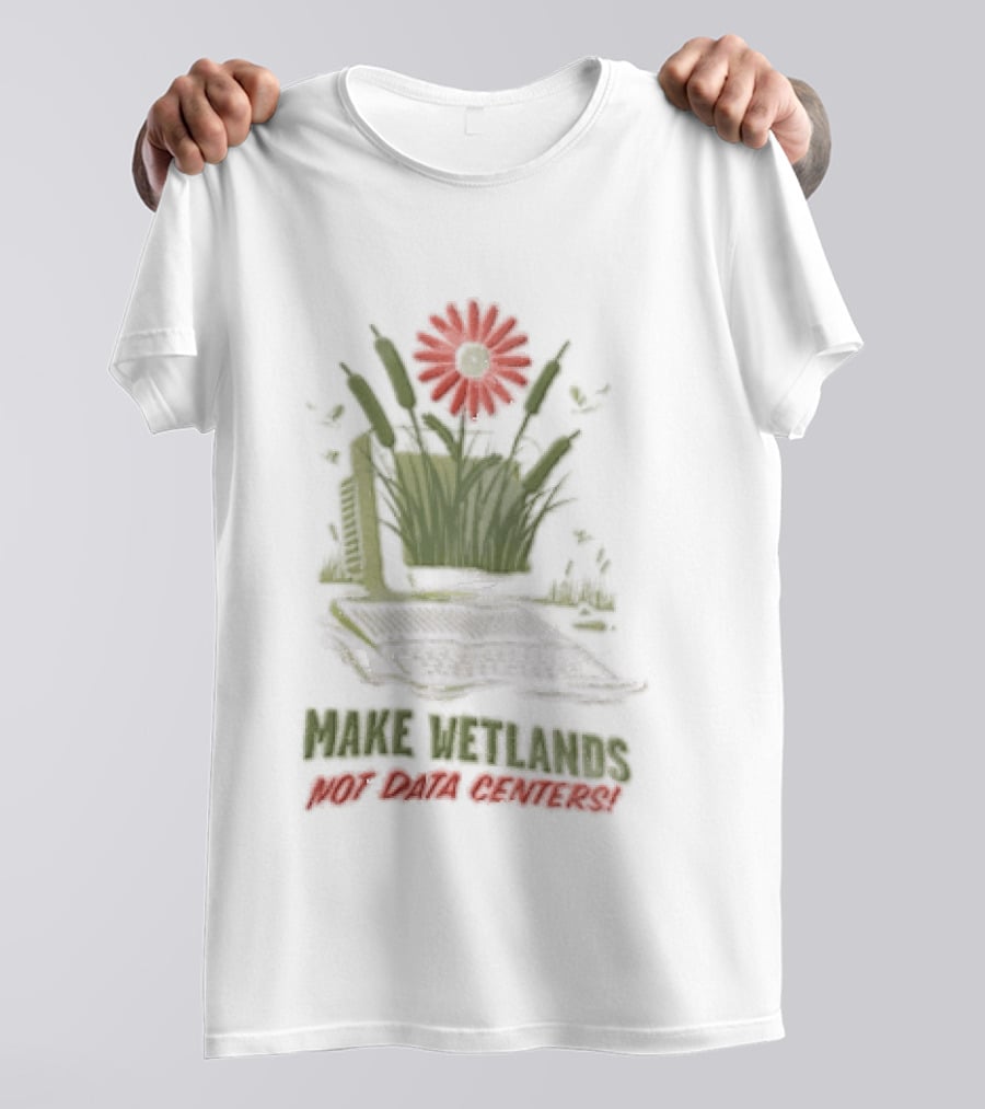 Make Wetlands Not Data Centers Computer Monitor Cattails Flower T-Shirt
