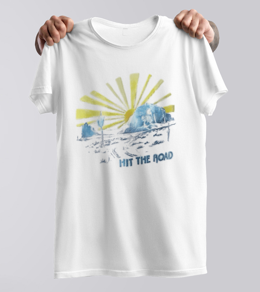Hit The Road Sunburst Desert Mountains Saguaro Cactus T-Shirt