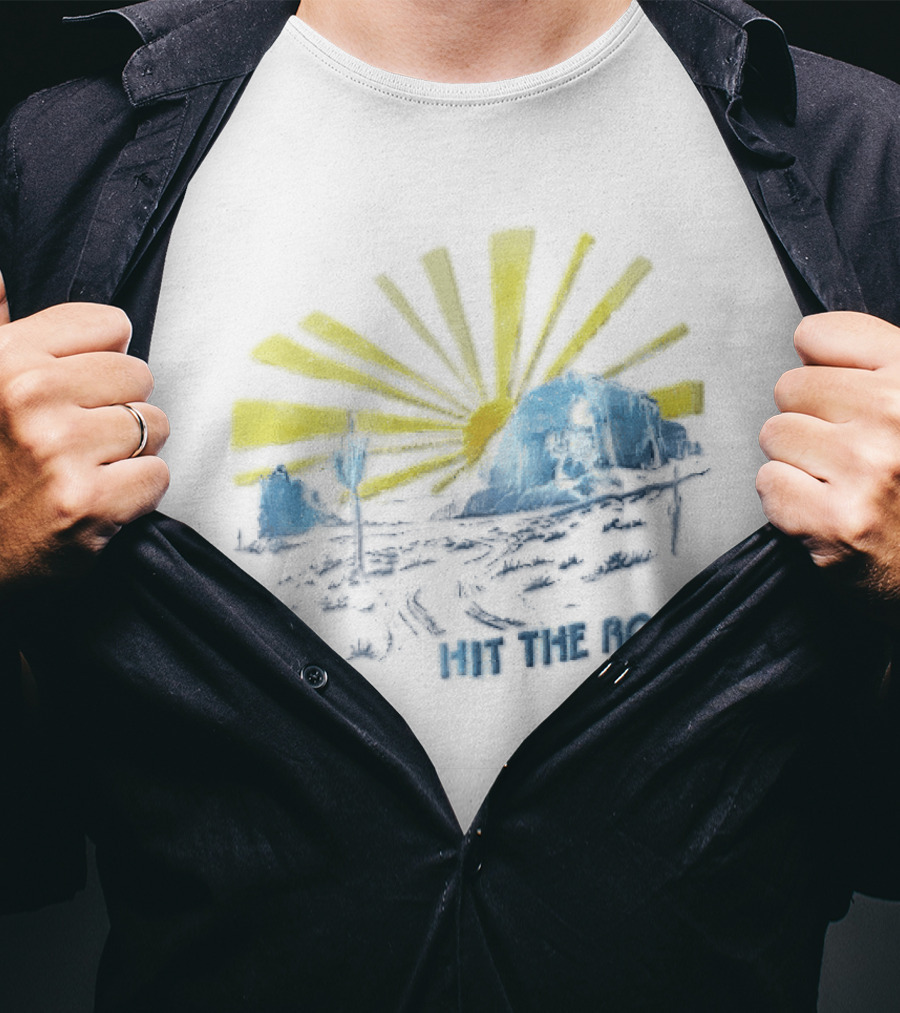 Hit The Road Sunburst Desert Mountains Saguaro Cactus T-Shirt