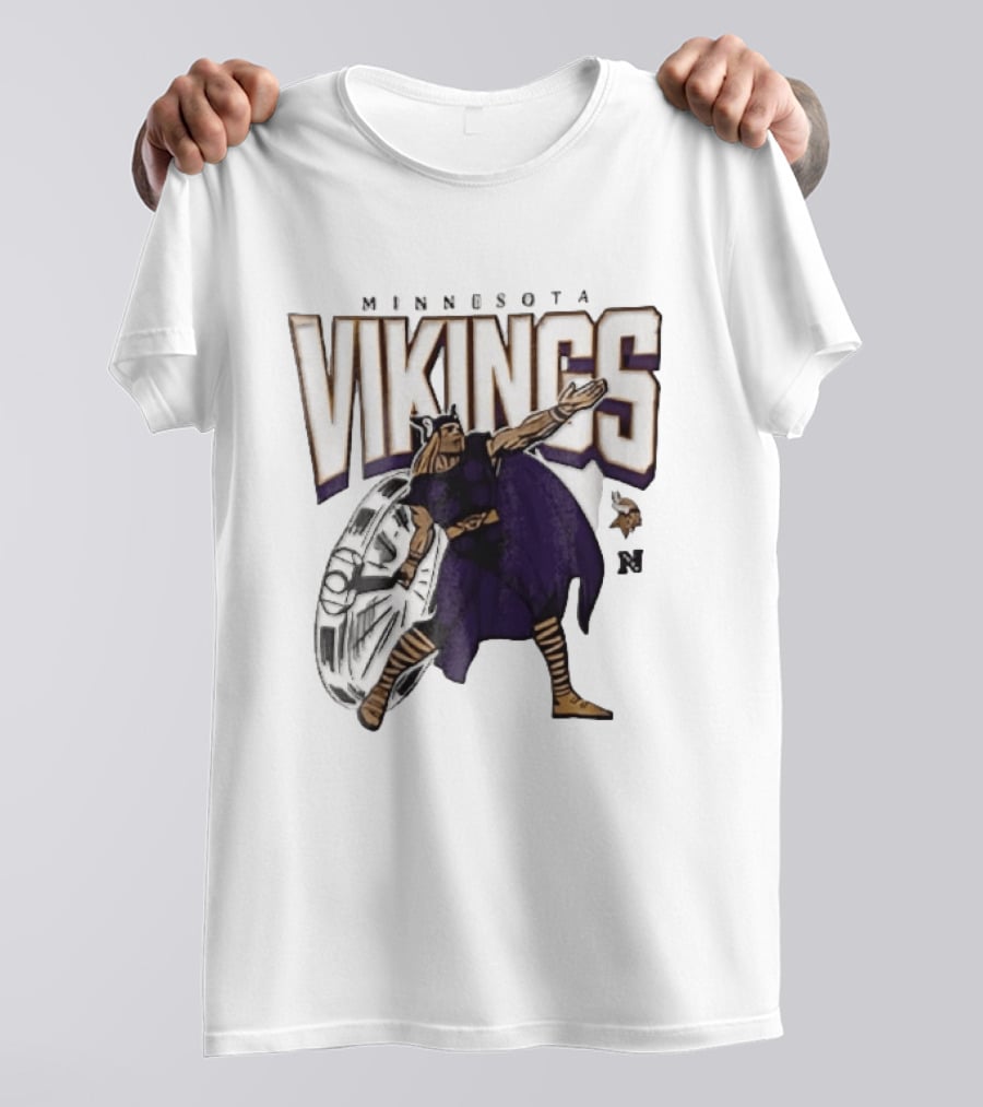 Minnesota Vikings Horned Helmet Warrior With Chrome Shield And Purple Cape T-Shirt