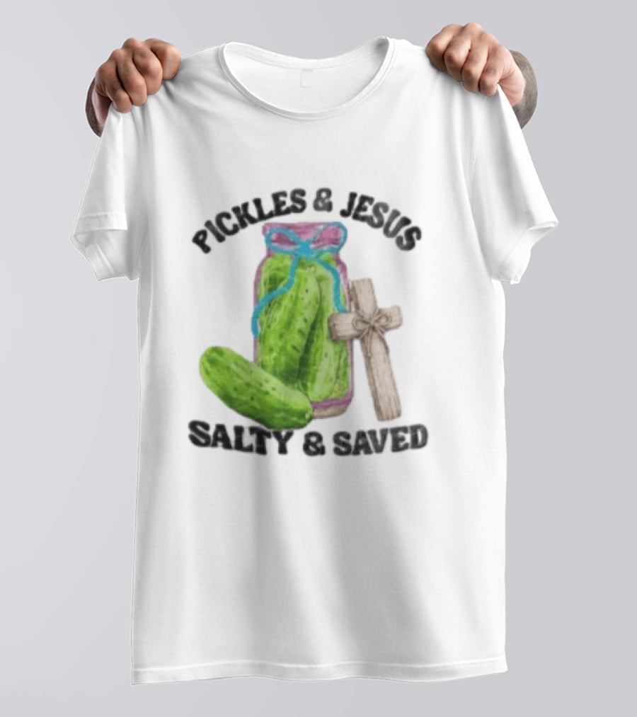 Pickles And Jesus Salty Saved Watercolor Mason Jar Wooden Cross T-Shirt