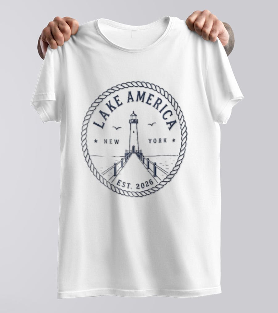 Lake America New York Nautical Rope Lighthouse Pier Est 2026 T-Shirt