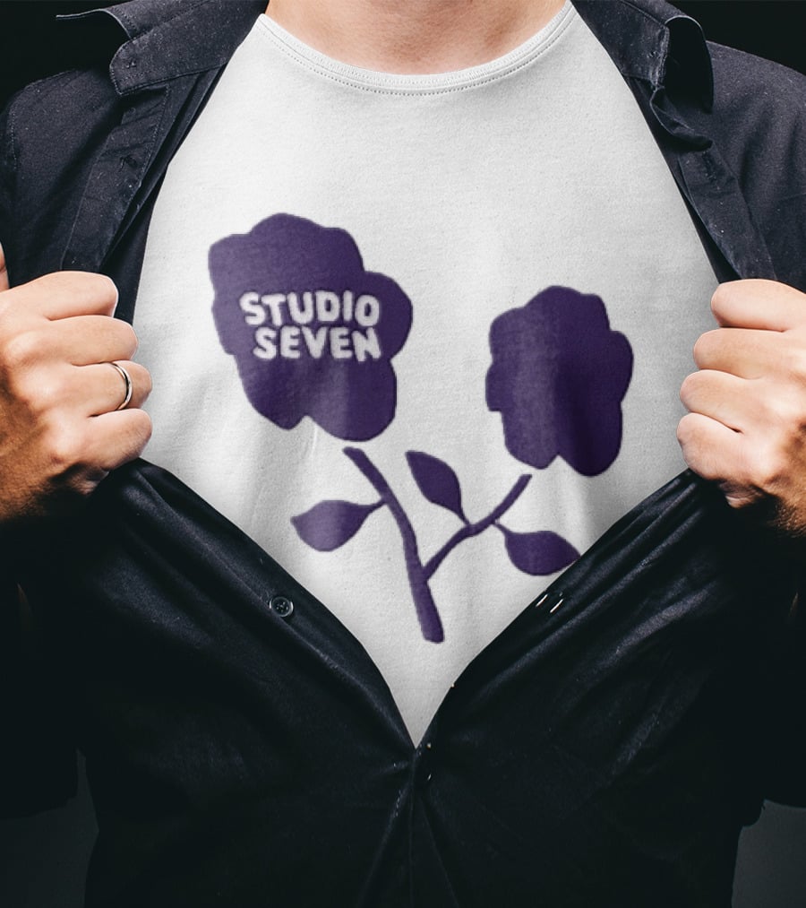 Studio Seven Hand Drawn Purple Flowers Stem Leaves T-Shirt