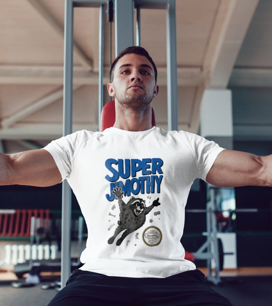Super Jimothy Cartoon Flying Raccoon Trash Scraps Gold Seal T-Shirt