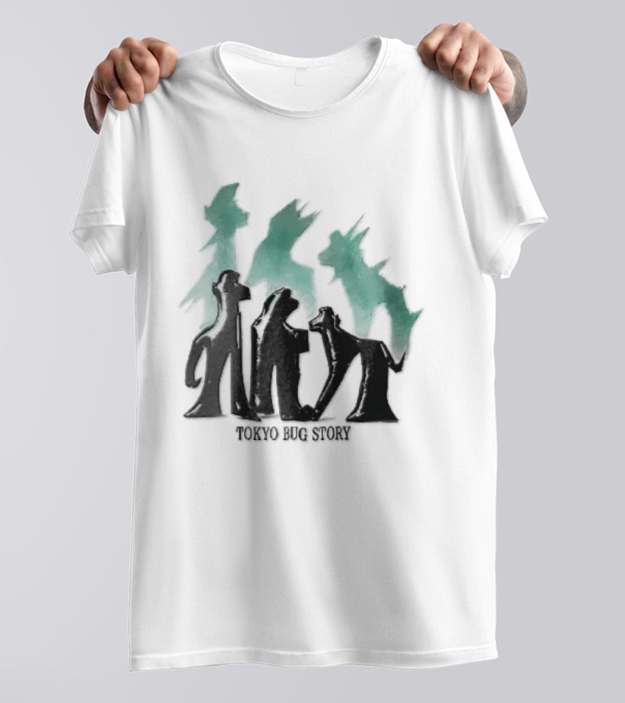 Tokyo Bug Story Glossy Black Figures Green Watercolor Shadows T-Shirt