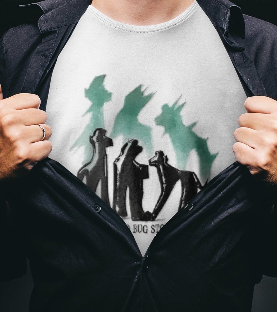 Tokyo Bug Story Glossy Black Figures Green Watercolor Shadows T-Shirt