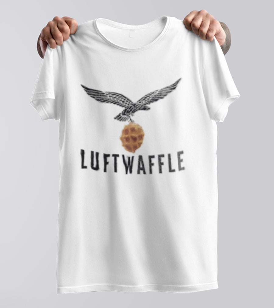 Luftwaffle Woodcut Eagle Carrying Belgian Waffle Iconic Humor T-Shirt