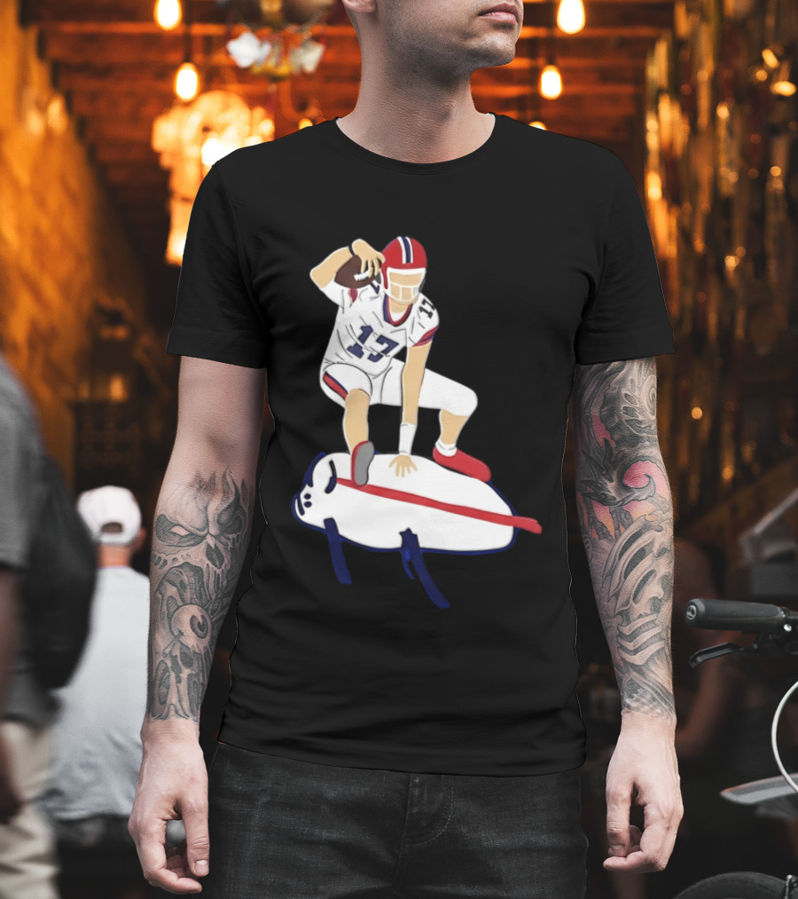 Josh Allen 17 Buffalo Football Skateboard Player Action T-Shirt