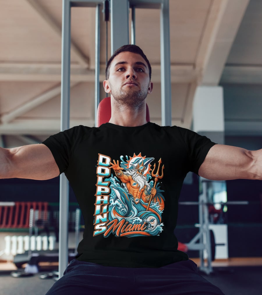 Miami Dolphins King Triton Ocean Waves Trident Dolphins T-Shirt