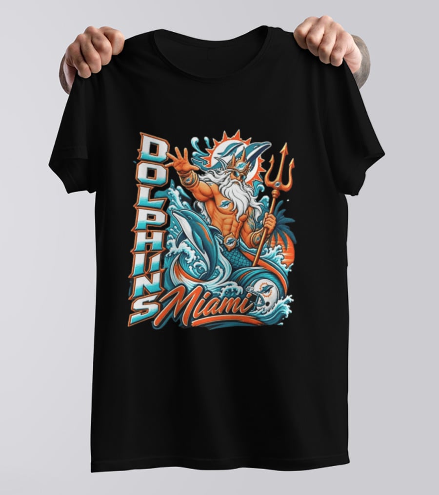 Miami Dolphins King Triton Ocean Waves Trident Dolphins T-Shirt