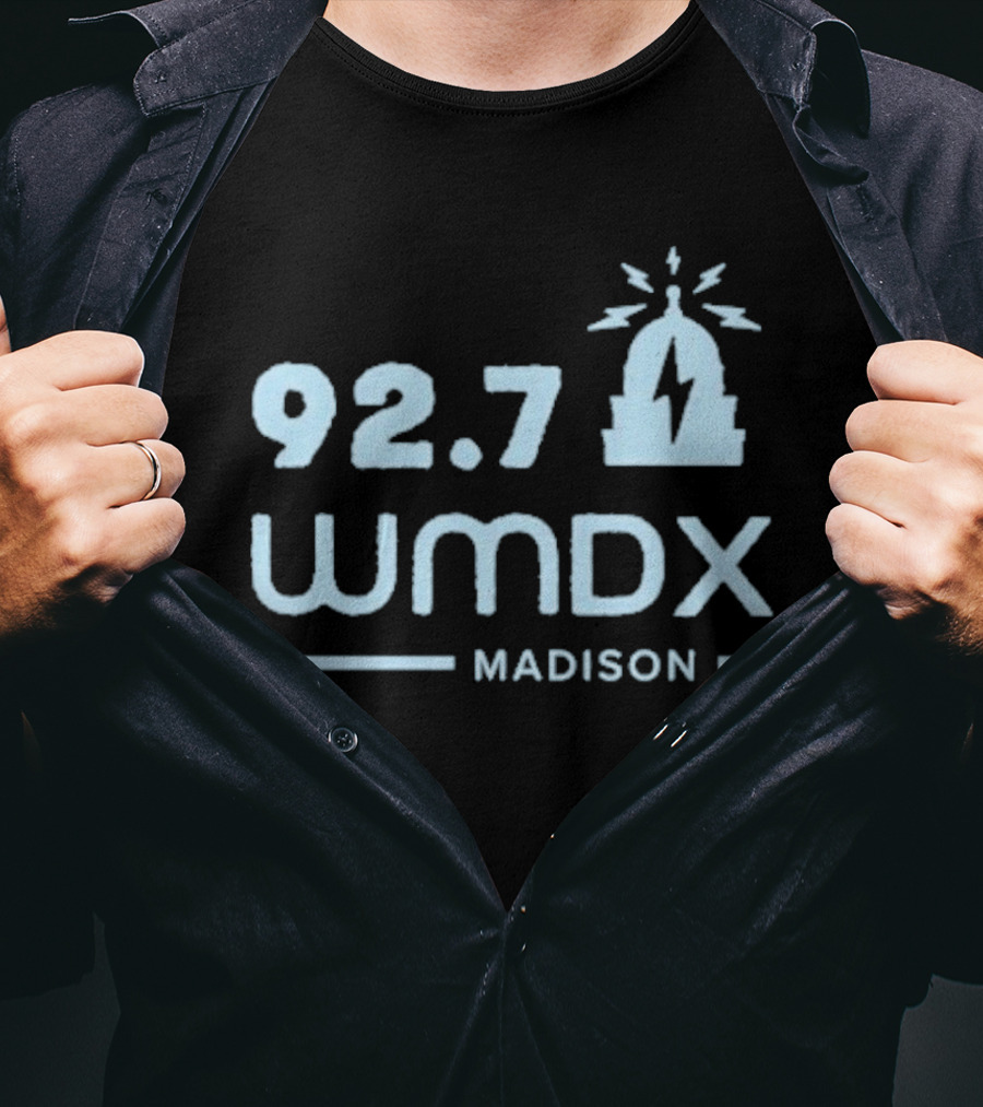 92.7 WMDX Madison Radio Station Civic Media Capitol Dome Lightning T-Shirt
