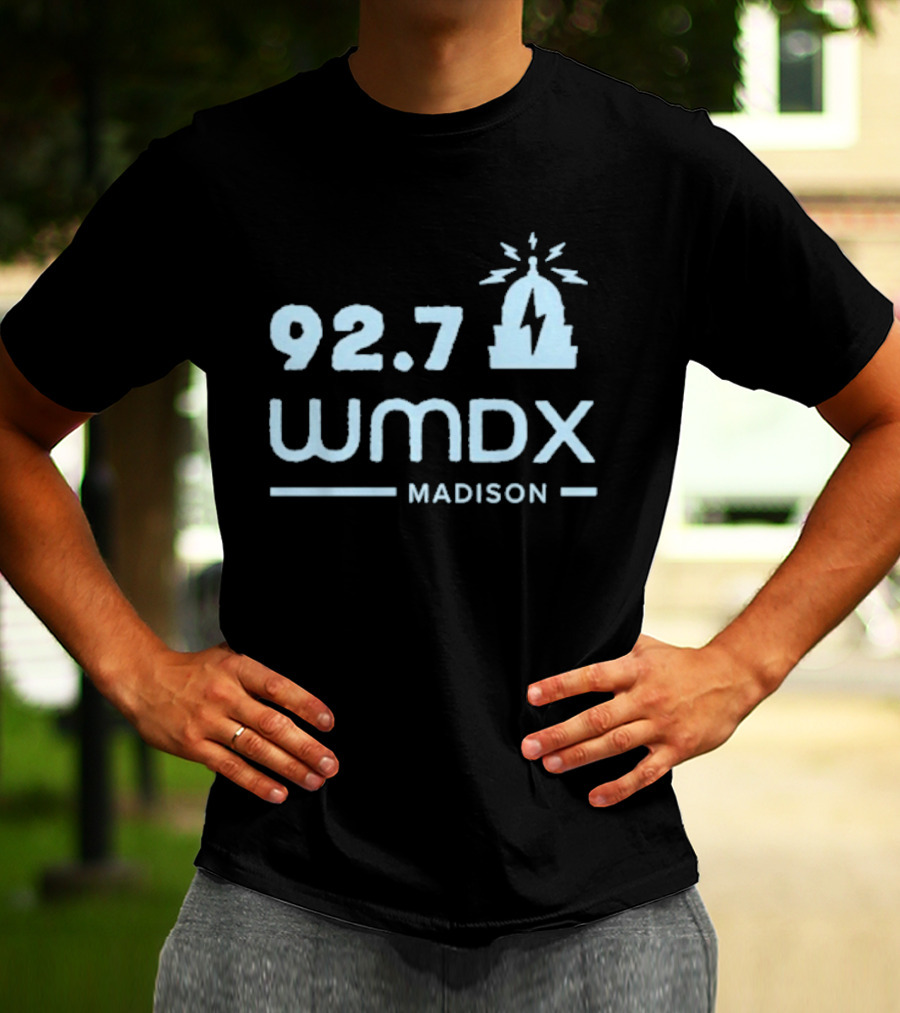 92.7 WMDX Madison Radio Station Civic Media Capitol Dome Lightning T-Shirt